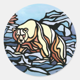 Tribal Bear Art Stickers First Nations Bear Gives ラウンドシール
