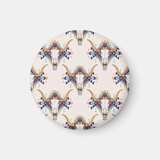Tribal Bullスカル: Bohoシームレス マグネット (正面)