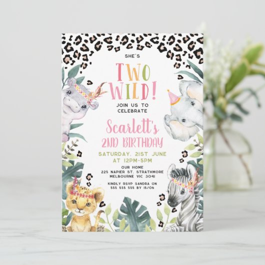 Tribal Cheetahプリント彼女は2つの野生の2番目の誕生日 招待状 (スタンド正面)