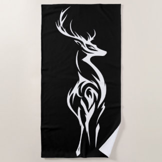 Tribal Deer Silhouette Minimal Black White Design ビーチタオル