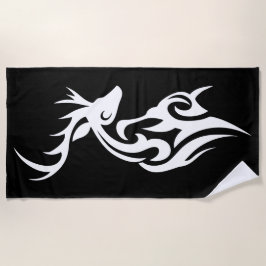 Tribal Deer Silhouette Minimal Tattoo Style ビーチタオル