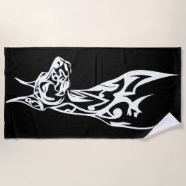 Tribal Doberman Silhouette Minimal Black White ビーチタオル