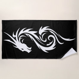 Tribal Doberman Silhouette Minimal Black White ビーチタオル