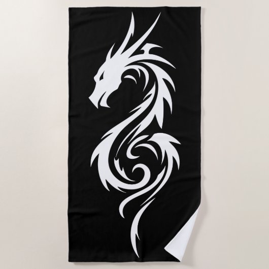 Tribal Doberman Silhouette Minimal Black White ビーチタオル (正面)