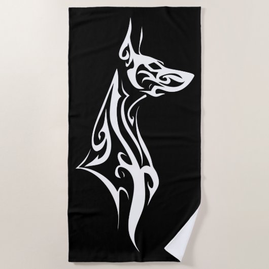 Tribal Doberman Silhouette Minimal Design ビーチタオル (正面)