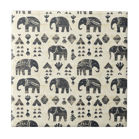 Tribal Elephant Boho Pattern (1) タイル (正面)