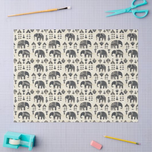 Tribal Elephant Boho Pattern (1) 薄葉紙 (クラフト)