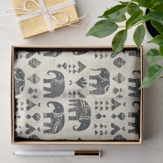 Tribal Elephant Boho Pattern (1) 薄葉紙 (ギフト)