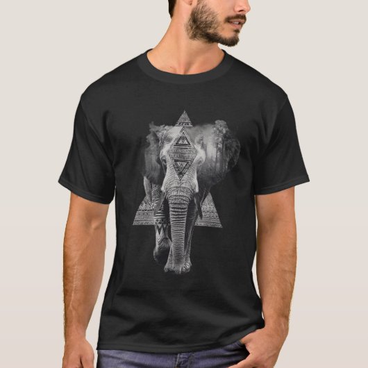 Tribal Elephant with Forest Overlay  Tシャツ (正面)