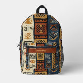Tribal Ethnic Brown Gold & Green プリントバックパック (正面)