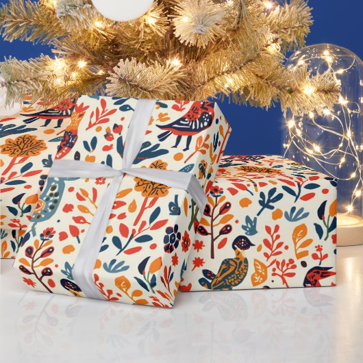 Tribal Folk Pattern Gift Wrap Vibrant Ethnic Desig ラッピングペーパー (クリスマス)