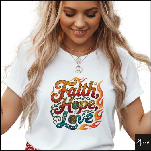 Tribal Geometric Faith Hope Love Flames Tシャツ