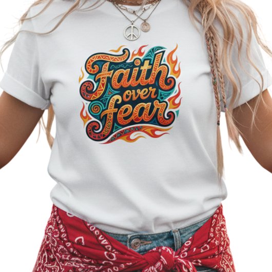 Tribal Geometric Faith Over Fear Flames Tシャツ