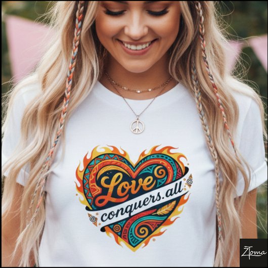 Tribal Geometric Heart Love Conquers All Tシャツ