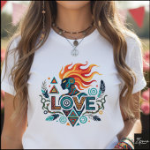 Tribal Geometric Love Figure With Flames Tシャツ