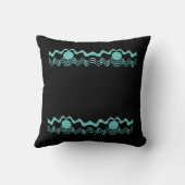 Tribal Geometric Turquoise Blue and Black クッション (裏面)