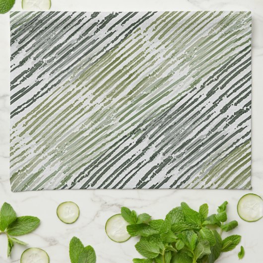 Tribal Green Stripes Abstract Pattern  キッチンタオル (折り畳み)