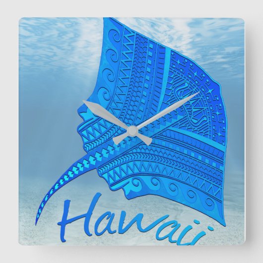 Tribal Hawaiian Stingray スクエア壁時計 (正面)