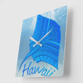 Tribal Hawaiian Stingray スクエア壁時計 (傾斜)