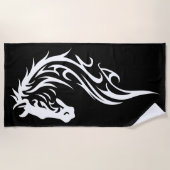 Tribal Horse Head Silhouette Black White ビーチタオル (正面)