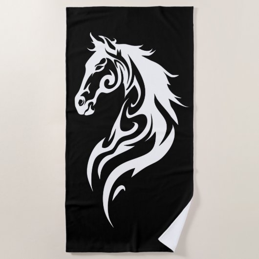 Tribal Horse Head Silhouette Minimal Design ビーチタオル (正面)