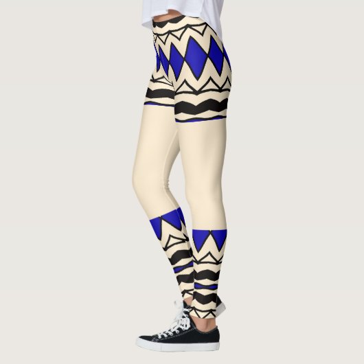 Tribal-Inspired Blue & Cream Leggings レギンス (左)
