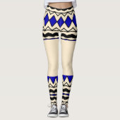 Tribal-Inspired Blue & Cream Leggings レギンス (正面)