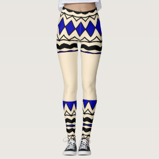 Tribal-Inspired Blue & Cream Leggings レギンス