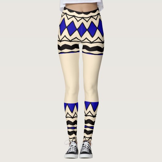 Tribal-Inspired Blue & Cream Leggings レギンス (正面)