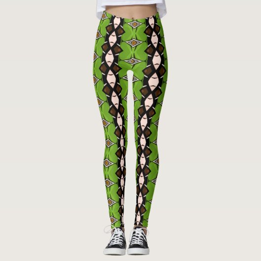 Tribal Inspired Green Patterned Leggings レギンス (正面)