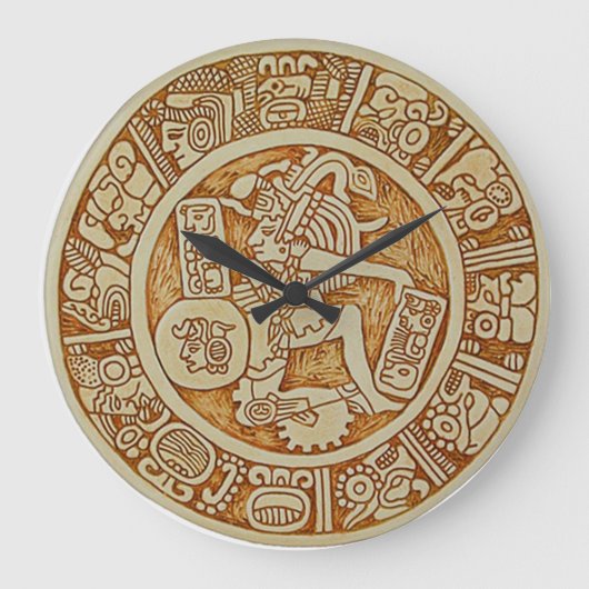 Tribal Maya Warrior Round Wall Clock – 時アステカ計 ラージ壁時計 (正面)