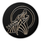 Tribal Metallic Howling Wolf Emblem セラミックノブ (正面)