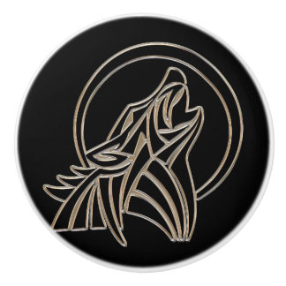 Tribal Metallic Howling Wolf Emblem セラミックノブ