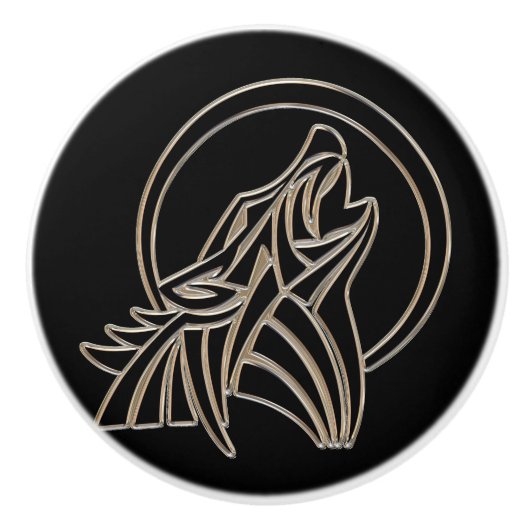 Tribal Metallic Howling Wolf Emblem セラミックノブ (正面)