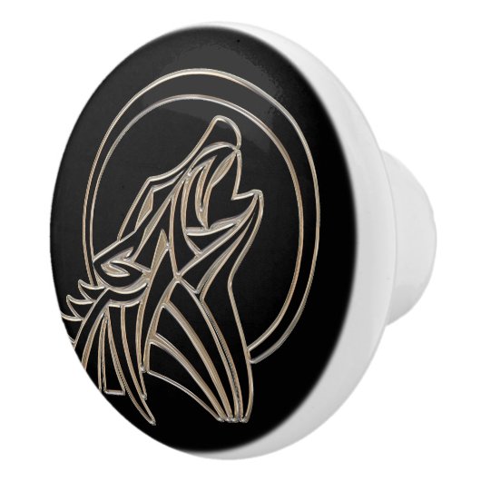 Tribal Metallic Howling Wolf Emblem セラミックノブ (右)