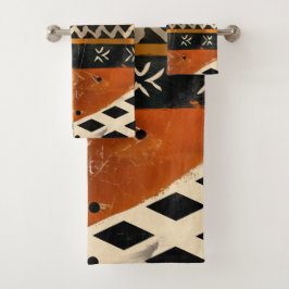 Tribal motifs in black and earth tones バスタオルセット