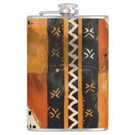 Tribal motifs in black and earth tones フラスク