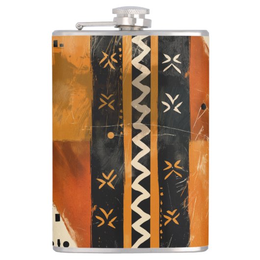 Tribal motifs in black and earth tones フラスク (正面)