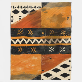 Tribal motifs in black and earth tones フリースブランケット