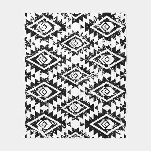 Tribal Navajo:白黒幾何学的。 フリースブランケット (正面)