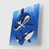 Tribal Orca Killer Whales スクエア壁時計 (傾斜)