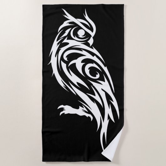 Tribal Owl Silhouette Minimal Animal Design ビーチタオル (正面)