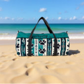 Tribal Paw Print Teal Monogram Personalize ダッフルバッグ