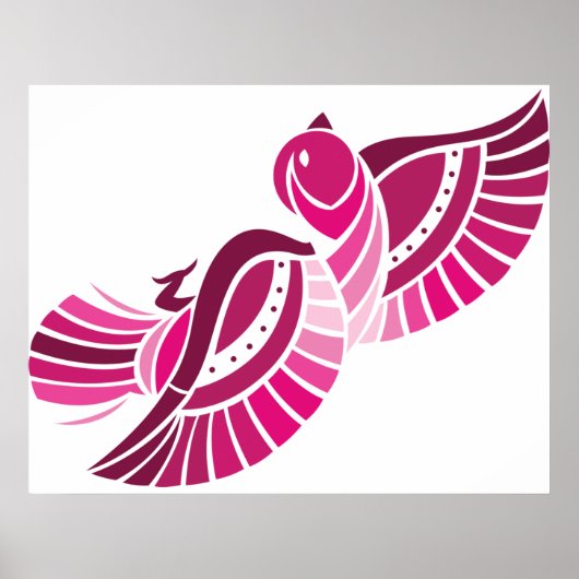 Tribal Pink Bird Stylized Magenta Phoenix ポスター (正面)