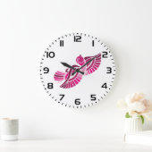 Tribal Pink Bird Stylized Magenta Phoenix ラージ壁時計 (ホーム)