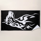 Tribal Pitbull Minimal Black and White Design ビーチタオル (正面)