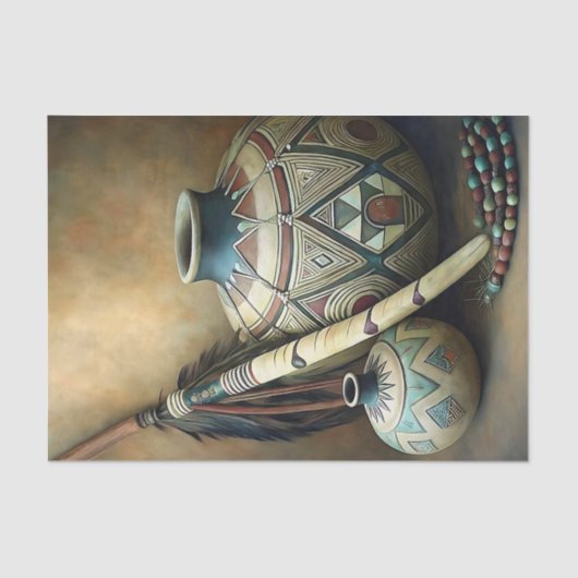 Tribal Pottery & Feather Staff Decoupage 薄葉紙 (正面)