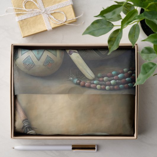 Tribal Pottery & Feather Staff Decoupage 薄葉紙 (ギフト)