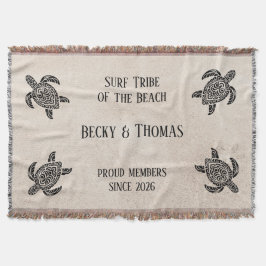Tribal Sea Turtles on Beach, Text and Couple スローブランケット
