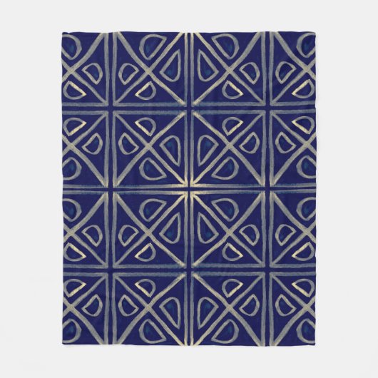 Tribal Seamless Blue Geometric Pattern. Striped Ha フリースブランケット (正面)